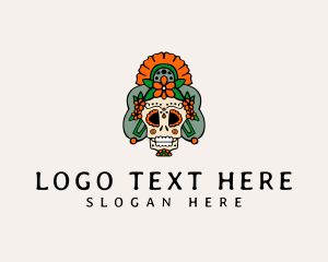 Skate Shop - Mexican Floral Skull logo design