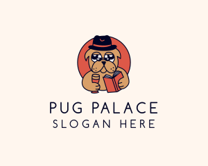 Pug - Drinking Dog Book logo design