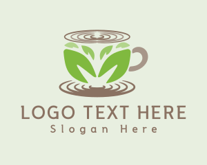 Herb - Leaf Tea Coffee Cup logo design