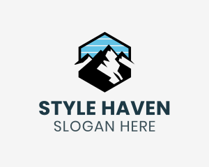 Skiing - Hexagon Mountain Peak logo design