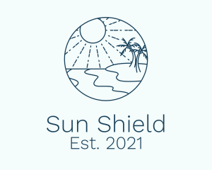 Beach Sun Line Art logo design