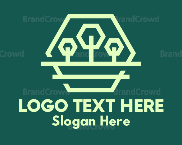 Green Forest Trees Hexagon Logo