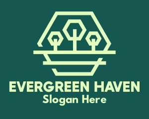 Forest - Green Forest Trees Hexagon logo design