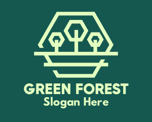 Green Forest Trees Hexagon logo design