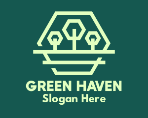 Forest - Green Forest Trees Hexagon logo design