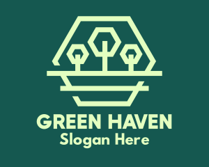 Green Forest Trees Hexagon logo design