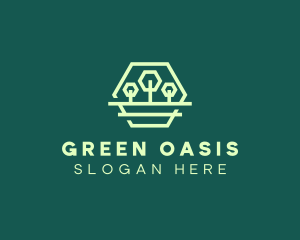 Green Forest Trees Hexagon logo design