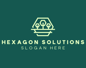 Green Forest Trees Hexagon logo design