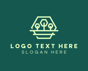 Green Forest Trees Hexagon logo design