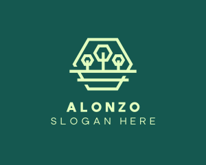 Green Forest Trees Hexagon logo design