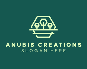 Green Forest Trees Hexagon logo design