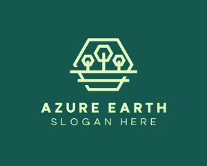 Green Forest Trees Hexagon logo design