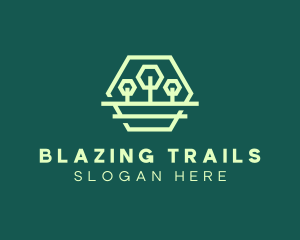 Green Forest Trees Hexagon logo design