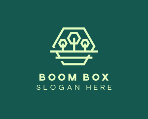 Green Forest Trees Hexagon logo design