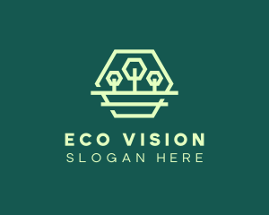 Green Forest Trees Hexagon logo design