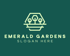 Green Forest Trees Hexagon logo design