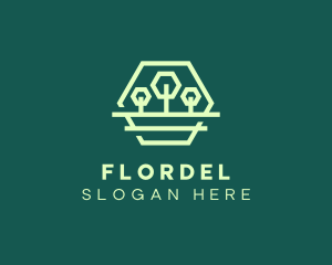 Green Forest Trees Hexagon logo design