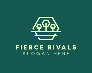 Green Forest Trees Hexagon logo design