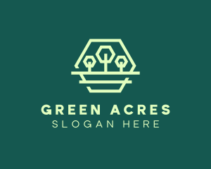 Green Forest Trees Hexagon logo design