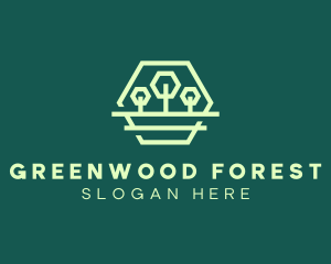 Green Forest Trees Hexagon logo design