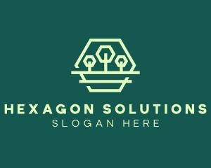 Green Forest Trees Hexagon logo design