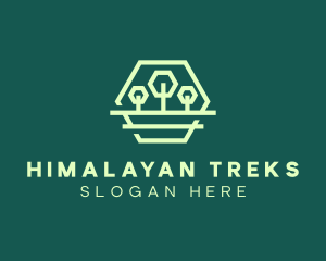 Green Forest Trees Hexagon logo design