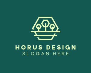 Green Forest Trees Hexagon logo design