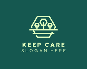 Green Forest Trees Hexagon logo design