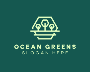 Green Forest Trees Hexagon logo design