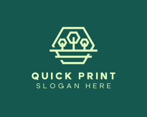 Green Forest Trees Hexagon logo design