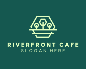 Green Forest Trees Hexagon logo design