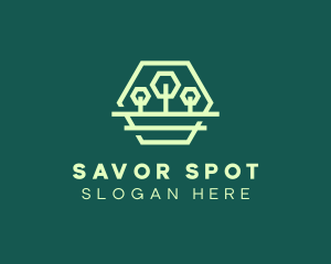 Green Forest Trees Hexagon logo design