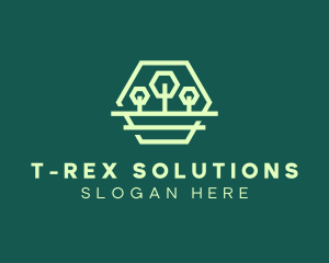 Green Forest Trees Hexagon logo design