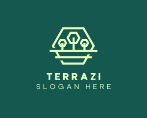 Green Forest Trees Hexagon logo design