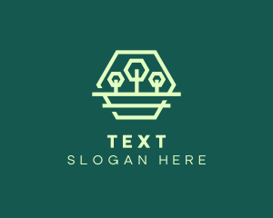 Green Forest Trees Hexagon logo design