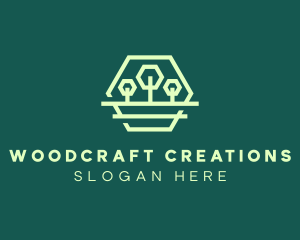 Green Forest Trees Hexagon logo design