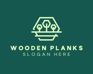 Green Forest Trees Hexagon logo design