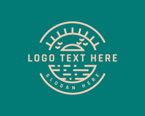 Travel Agency - Sunset Beach Badge logo design