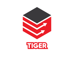 Gold Hexagon - Red Cube Arrow logo design
