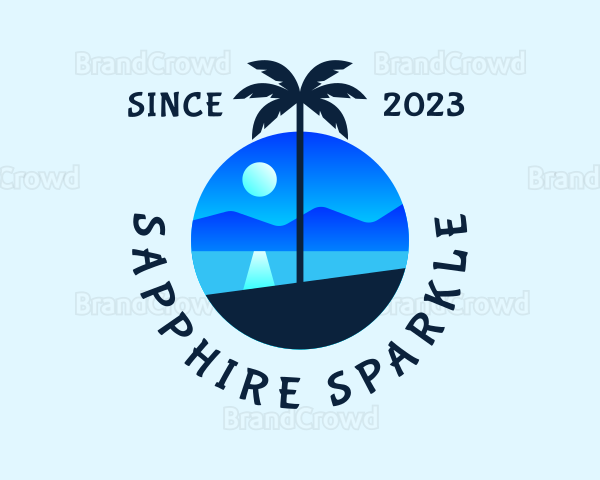 Blue Palm Tree Beach Logo
