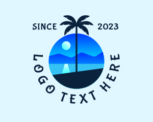 Vacation - Blue Palm Tree Beach logo design