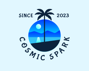 Blue Palm Tree Beach Logo