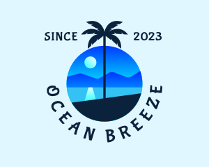 Blue Palm Tree Beach logo design