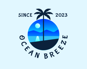 Seashore - Blue Palm Tree Beach logo design