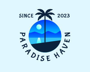 Blue Palm Tree Beach logo design