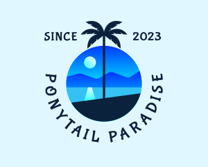 Blue Palm Tree Beach logo design