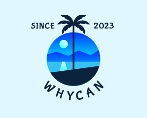 Tropical - Blue Palm Tree Beach logo design