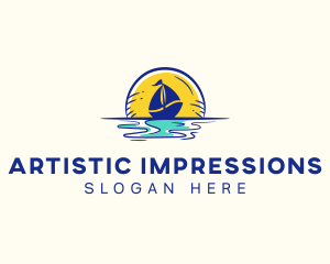 Sea Sailing Boat  logo design