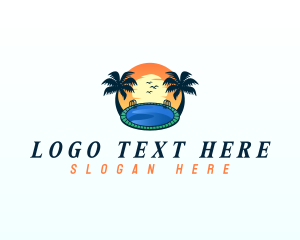 Pool - Swimming Pool Palm Tree logo design