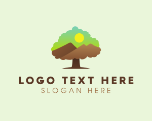Silent - Tree Mountain Sunset logo design